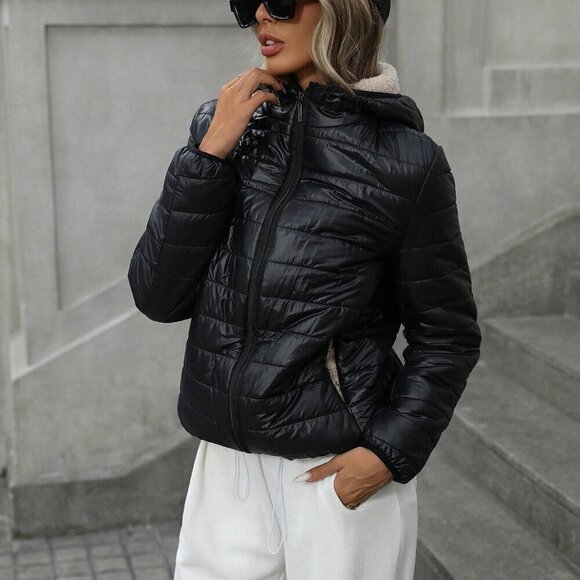 Black Casual Women's Quilted Thick Warm Slim Fit Down Jacket - Picture 6 of 6